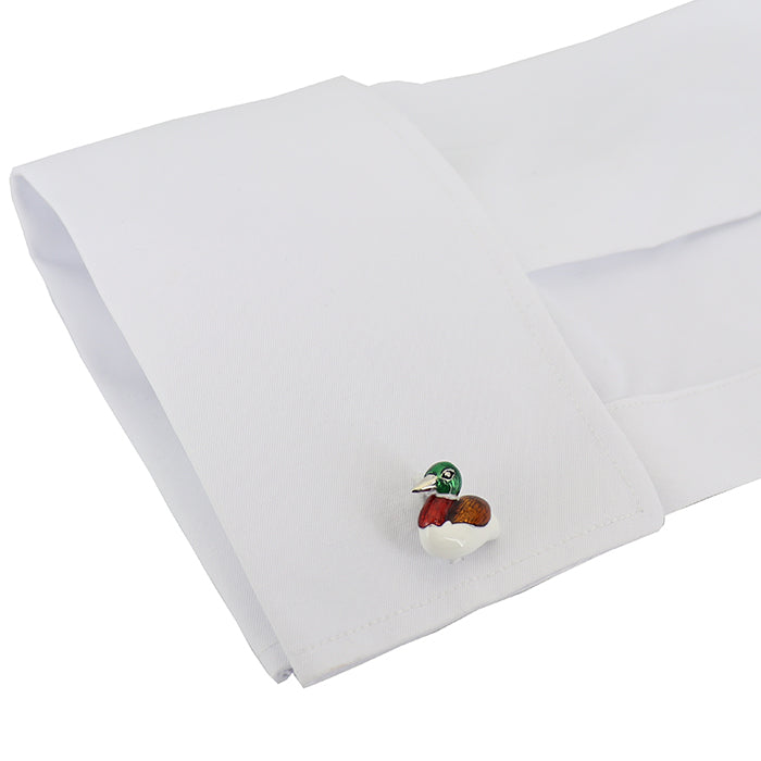 綺麗な発色-カモ-カフスボタン-鳥-高級-動物