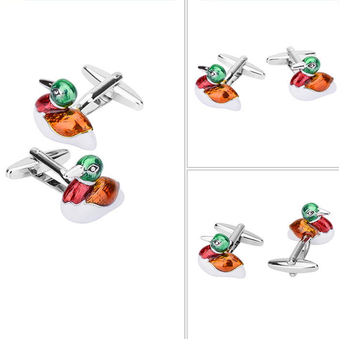 綺麗な発色-カモ-カフスボタン-鳥-高級-動物