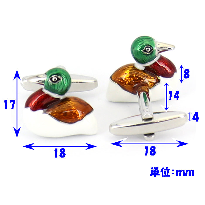 綺麗な発色-カモ-カフスボタン-鳥-高級-動物