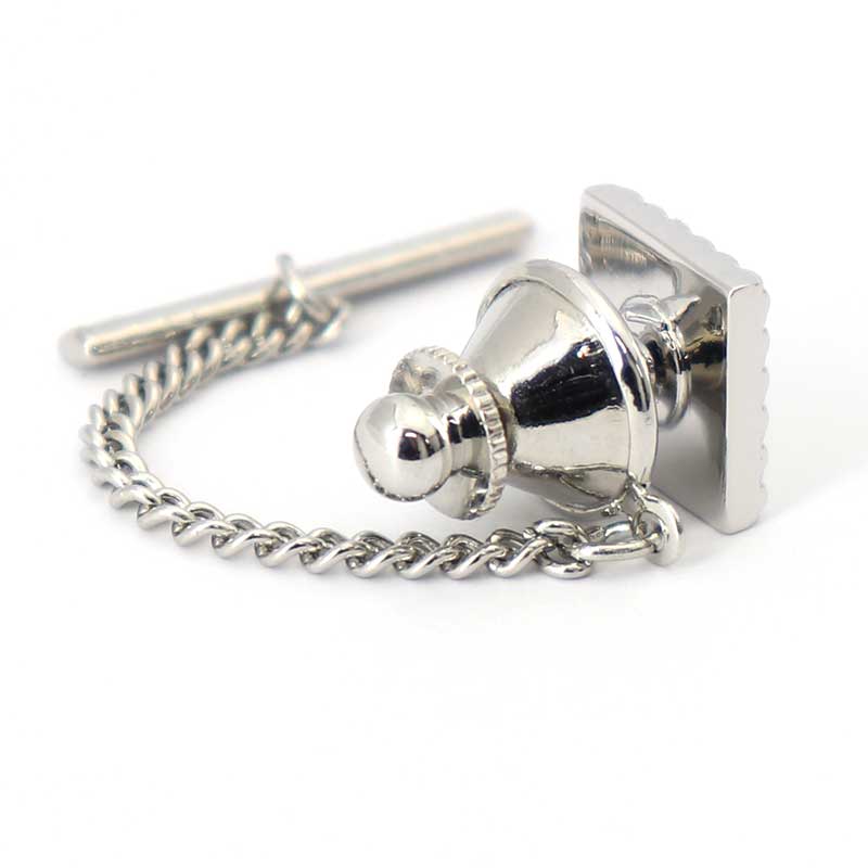 ■四角い ネクタイピン 【 銀色 】 （ タイタック ラペルピン ） チェーン付 ■ シルバー系 男女 カフリングス 営業マン