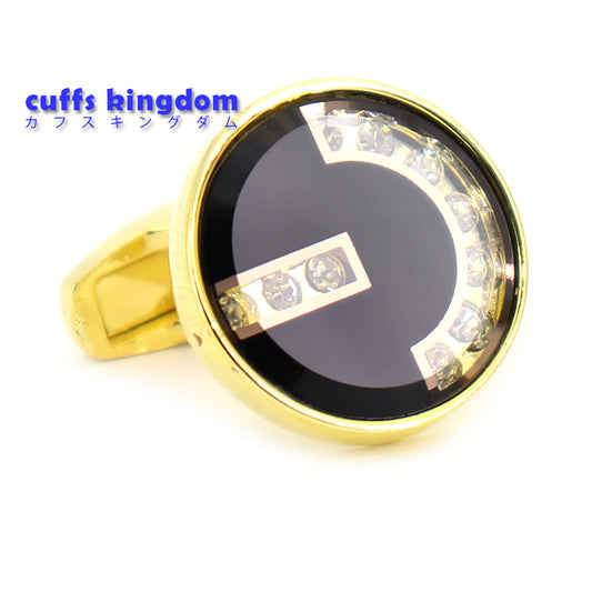 ゴールド-ｘ-ブラック-円形-カフス-黒-金-男女-カフリングス-営業マン-おしゃれ-かわいい-結婚式-カジュアル-シンプル-スーツ-人気-プレゼント-ギフト-入園式-入学式-成人式