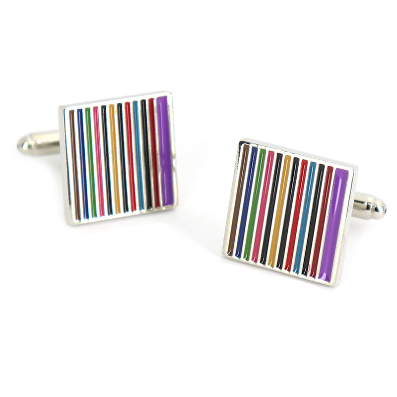 多彩 ストライプ 柄 カフスボタン ( 写真より実物の方カワイイ )【 カラフル系 力強さ 親しみ おしゃれ カフリングス 人気 個性 プレゼント カフス専門店 】