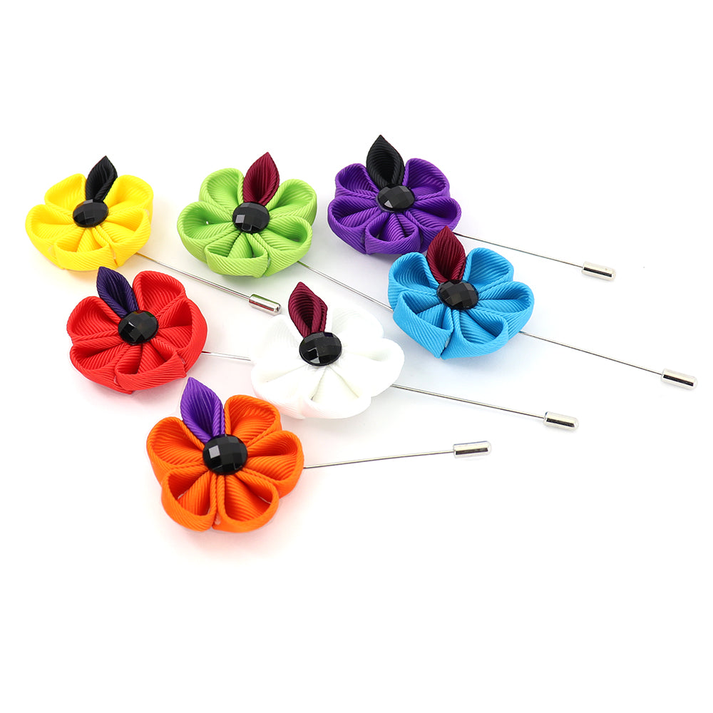 緑色いお花のラベルピン-緑-色-工芸-コサージュ-ブローチ-男女-プレゼント-おしゃれ-スーツ