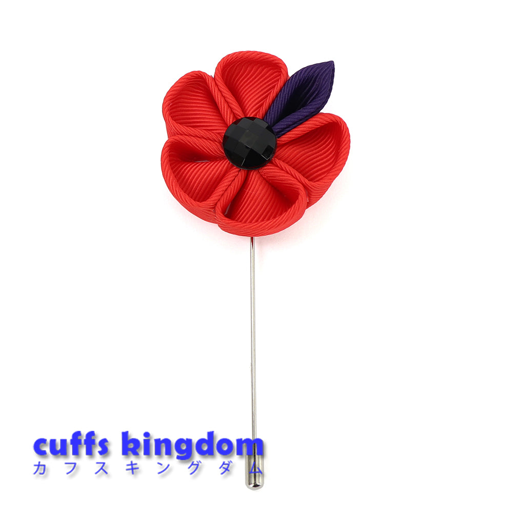 赤色いお花のラベルピン-赤色-工芸-コサージュ-ブローチ-男女-プレゼント-おしゃれ-スーツ
