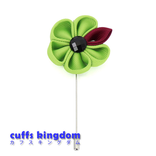 緑色いお花のラベルピン-緑-色-工芸-コサージュ-ブローチ-男女-プレゼント-おしゃれ-スーツ