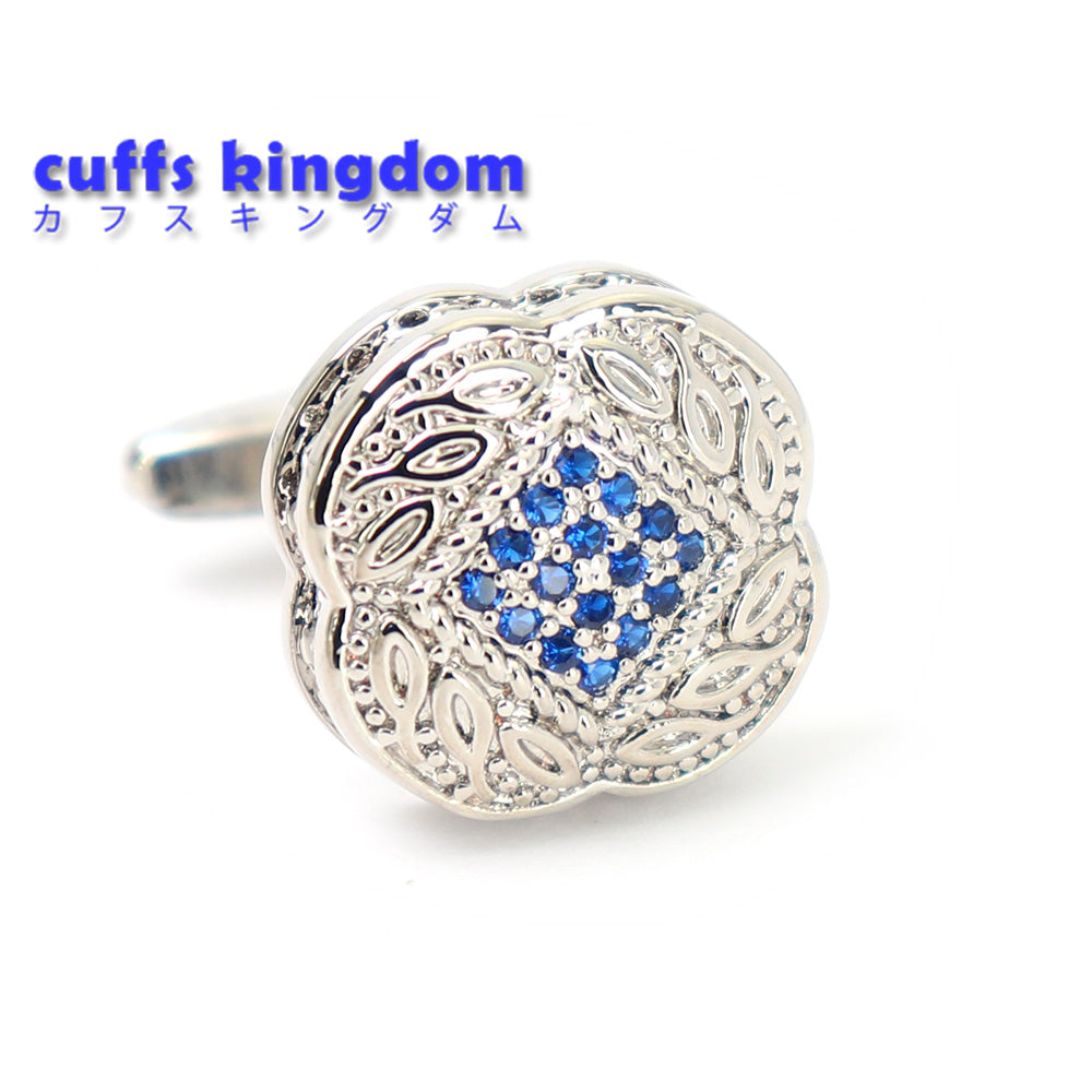 細やかな象嵌細工-カフスボタン-シルバー-ブルー-おしゃれ-男女-かわいい-結婚式-スーツ-人気-カフリングス-プレゼント-ギフト-入園式-入学式-成人式
