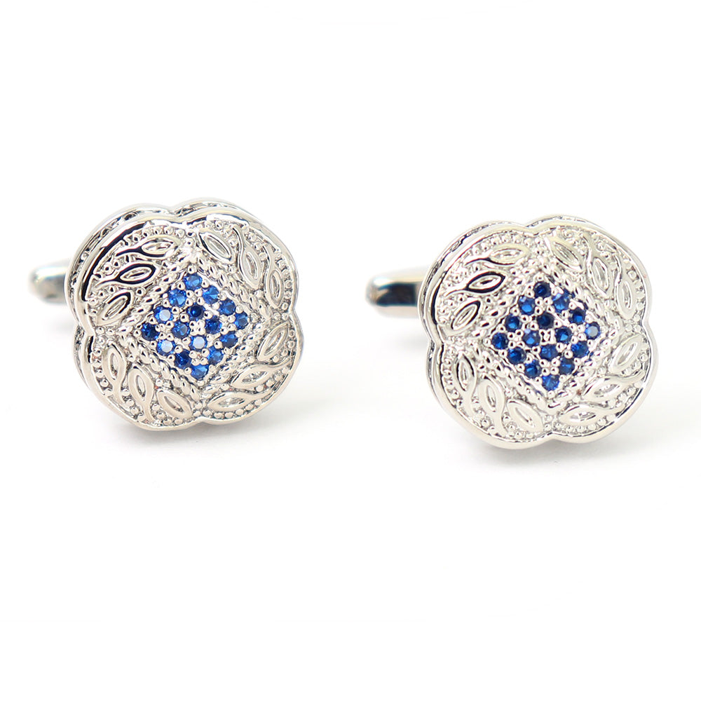細やかな象嵌細工-カフスボタン-シルバー-ブルー-おしゃれ-男女-かわいい-結婚式-スーツ-人気-カフリングス-プレゼント-ギフト-入園式-入学式-成人式