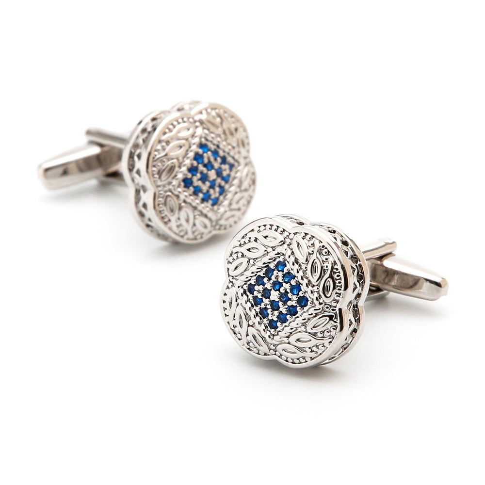 細やかな象嵌細工-カフスボタン-シルバー-ブルー-おしゃれ-男女-かわいい-結婚式-スーツ-人気-カフリングス-プレゼント-ギフト-入園式-入学式-成人式