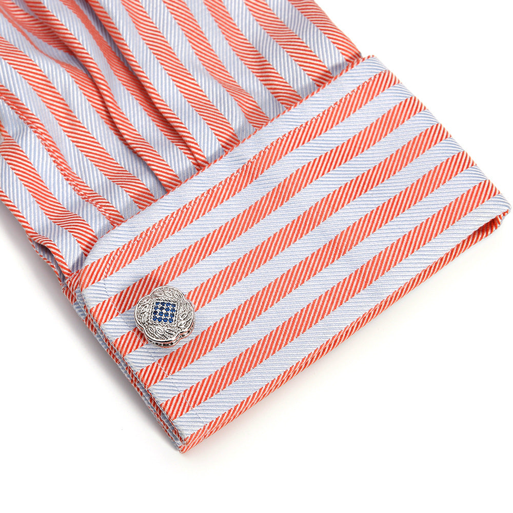 細やかな象嵌細工-カフスボタン-シルバー-ブルー-おしゃれ-男女-かわいい-結婚式-スーツ-人気-カフリングス-プレゼント-ギフト-入園式-入学式-成人式