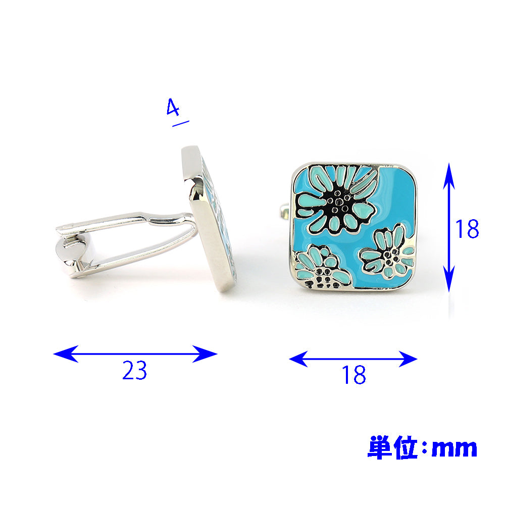 水色のお花柄-カフスボタン-スクエア-ブルー-男女-カフリングス-営業マン-おしゃれ-かわいい-結婚式-カジュアル-シンプル-スーツ-人気-プレゼント-ギフト-入園式-入学式-成人式