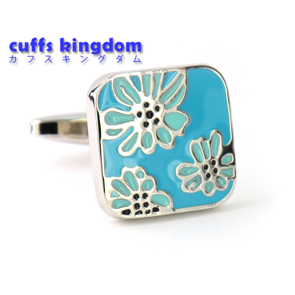水色のお花柄-カフスボタン-スクエア-ブルー-男女-カフリングス-営業マン-おしゃれ-かわいい-結婚式-カジュアル-シンプル-スーツ-人気-プレゼント-ギフト-入園式-入学式-成人式