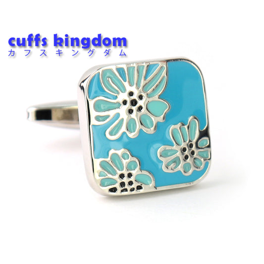 水色のお花柄-カフスボタン-スクエア-ブルー-男女-カフリングス-営業マン-おしゃれ-かわいい-結婚式-カジュアル-シンプル-スーツ-人気-プレゼント-ギフト-入園式-入学式-成人式