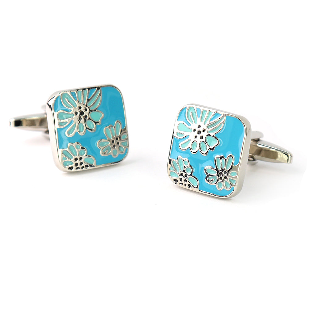水色のお花柄-カフスボタン-スクエア-ブルー-男女-カフリングス-営業マン-おしゃれ-かわいい-結婚式-カジュアル-シンプル-スーツ-人気-プレゼント-ギフト-入園式-入学式-成人式