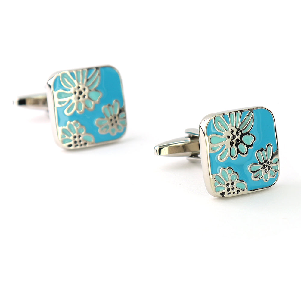 水色のお花柄-カフスボタン-スクエア-ブルー-男女-カフリングス-営業マン-おしゃれ-かわいい-結婚式-カジュアル-シンプル-スーツ-人気-プレゼント-ギフト-入園式-入学式-成人式