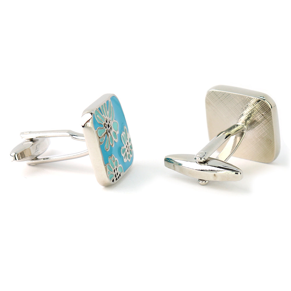 水色のお花柄-カフスボタン-スクエア-ブルー-男女-カフリングス-営業マン-おしゃれ-かわいい-結婚式-カジュアル-シンプル-スーツ-人気-プレゼント-ギフト-入園式-入学式-成人式