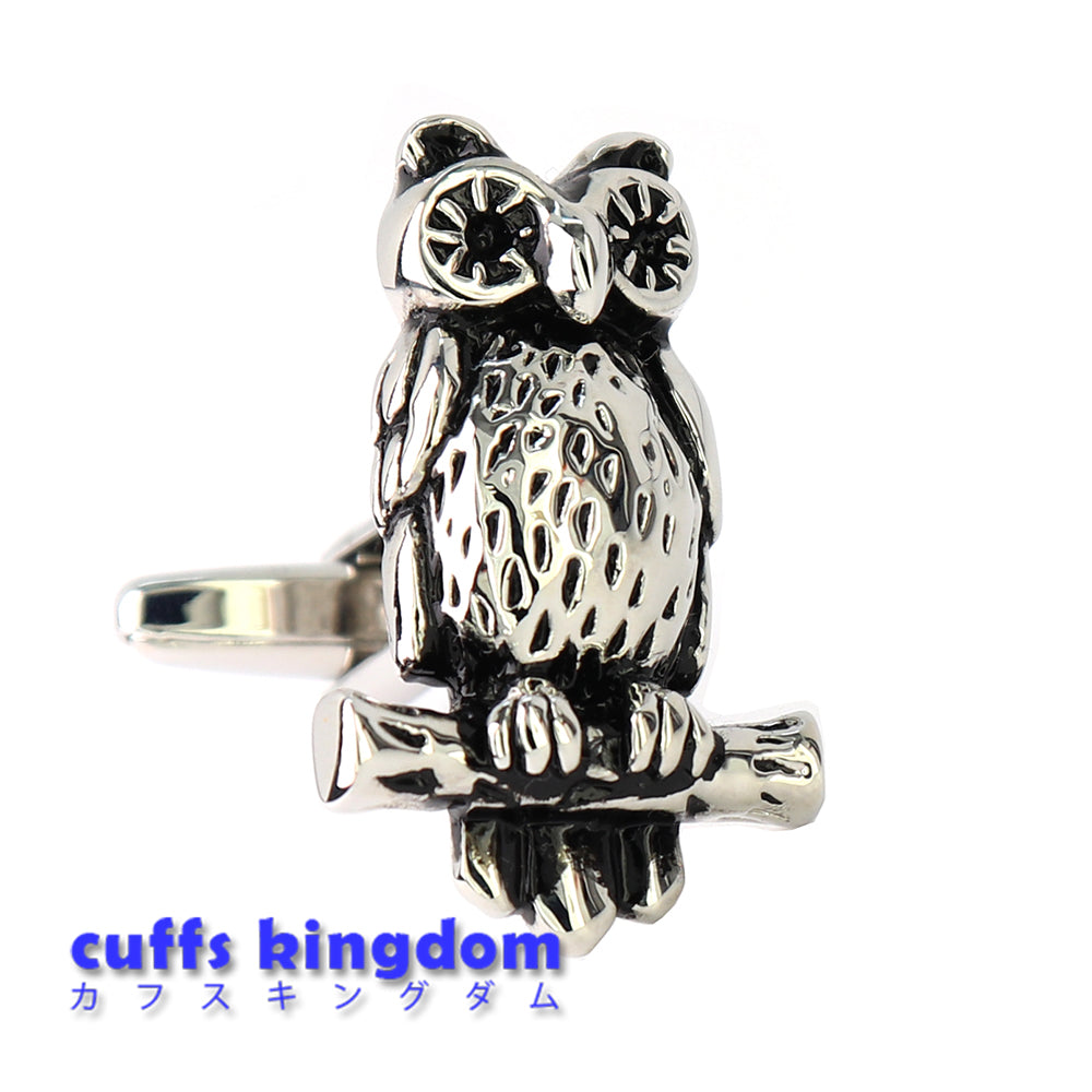 木にとまった-ミミズク-カフスボタン-シルバー-男女-カフリングス-ミミズク-動物-プレゼント-ギフト-大人気-個性-成人式-卒業式-結婚式-カフス専門店