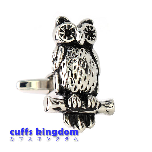 木にとまった-ミミズク-カフスボタン-シルバー-男女-カフリングス-ミミズク-動物-プレゼント-ギフト-大人気-個性-成人式-卒業式-結婚式-カフス専門店