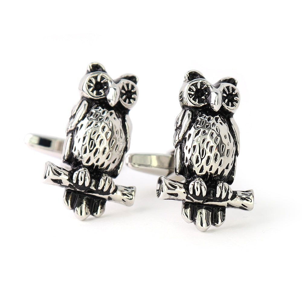 木にとまった-ミミズク-カフスボタン-シルバー-男女-カフリングス-ミミズク-動物-プレゼント-ギフト-大人気-個性-成人式-卒業式-結婚式-カフス専門店