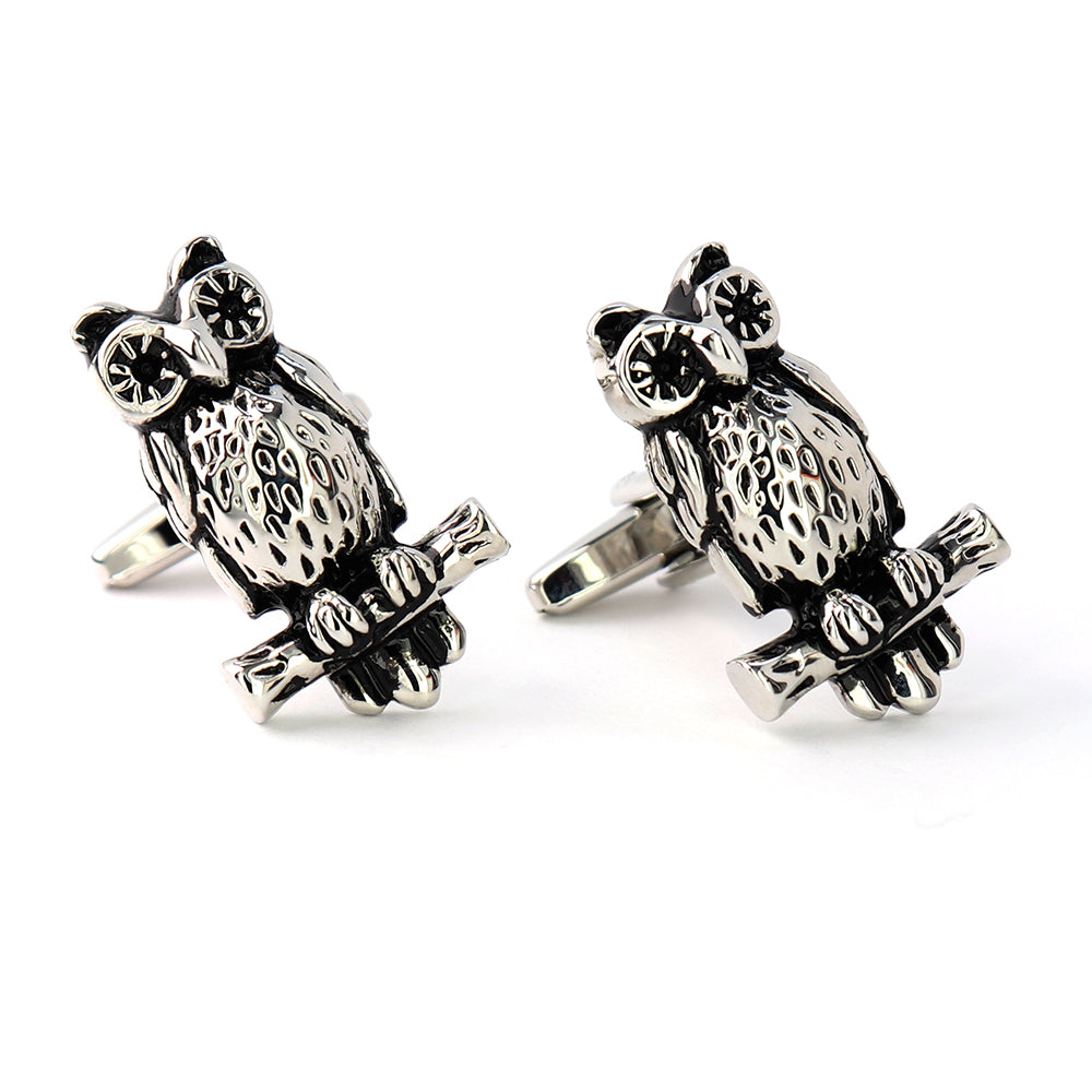 木にとまった-ミミズク-カフスボタン-シルバー-男女-カフリングス-ミミズク-動物-プレゼント-ギフト-大人気-個性-成人式-卒業式-結婚式-カフス専門店