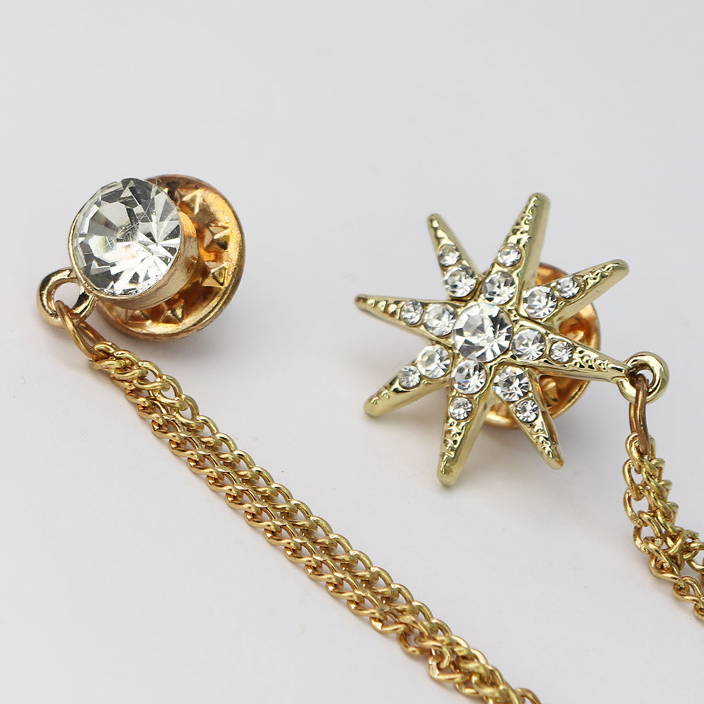 キラキラ 星 チェーン ピン スーツ アクセサリー ラベルピン ゴールド 男女 おしゃれ エレガント プレゼント ギフト 大人気 個性 成人式 卒業式 結婚式 カフス専門店