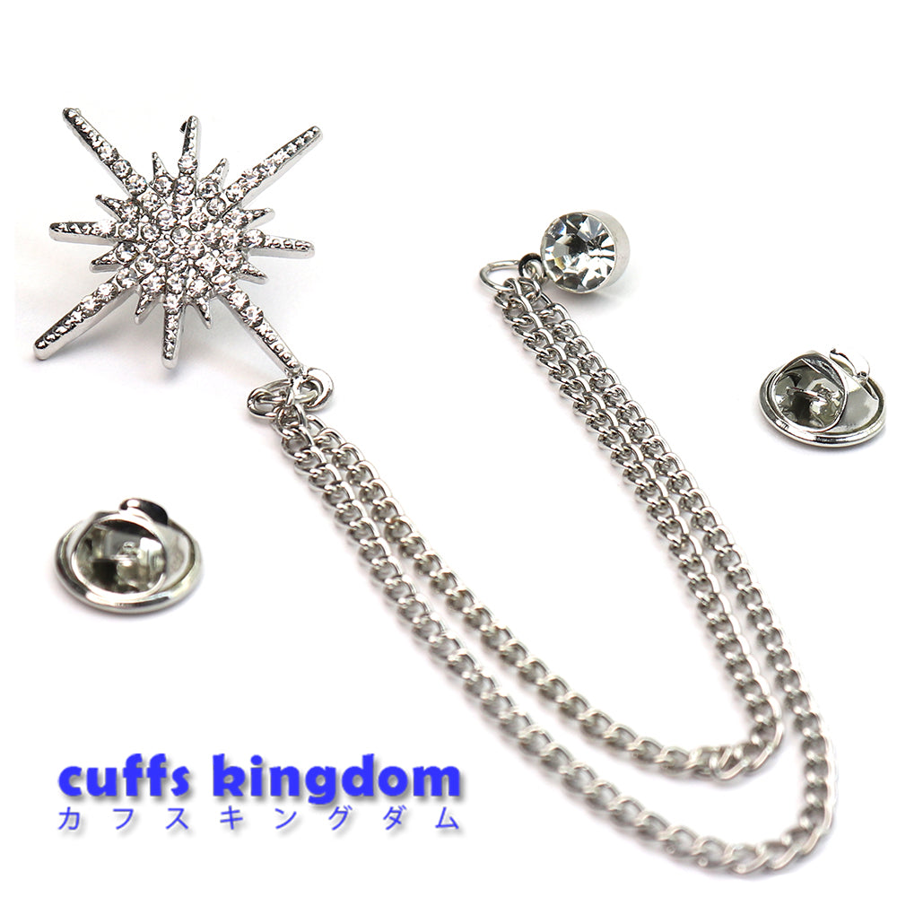 キラキラ 星 チェーン ピン スーツ アクセサリー ラぺルピン シルバー 男女 おしゃれ エレガント プレゼント ギフト 大人気 個性 成人式 卒業式 結婚式 カフス専門店