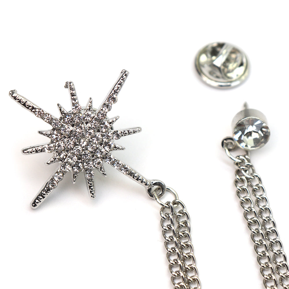 キラキラ 星 チェーン ピン スーツ アクセサリー ラぺルピン シルバー 男女 おしゃれ エレガント プレゼント ギフト 大人気 個性 成人式 卒業式 結婚式 カフス専門店