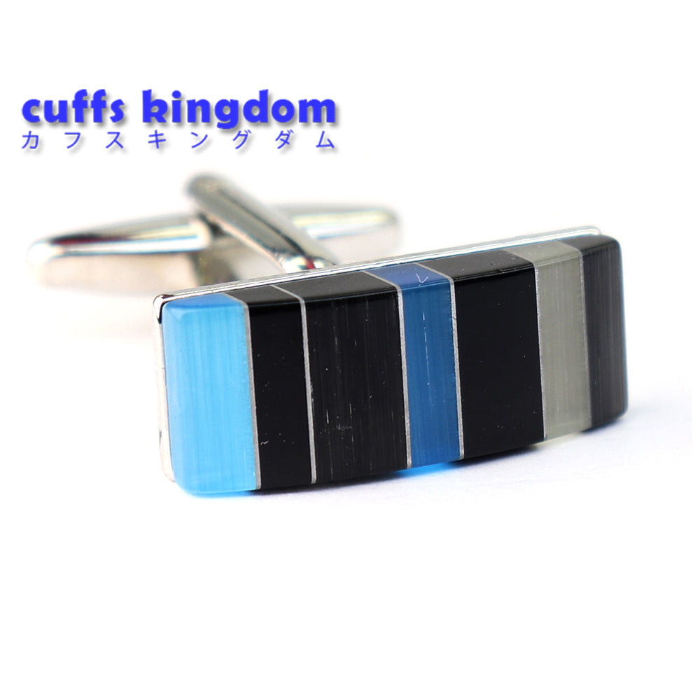 ストライプ カフスボタン スクエア型 ブルー/ブラック 男女 営業マン おしゃれ かわいい 結婚式 カジュアル シンプル スーツ 人気 プレゼント ギフト カフス専門店