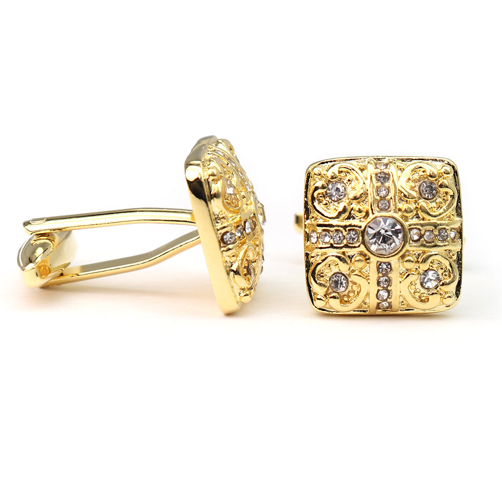 ゴールド スクエア カフスボタン 豪華 キラキラ ジュエル系 おしゃれ 男女 カフリングス フォーマル エレガント 結婚式 プレゼント カフス専門店