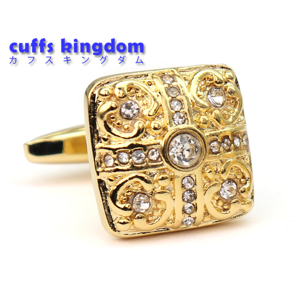 ゴールド スクエア カフスボタン 豪華 キラキラ ジュエル系 おしゃれ 男女 カフリングス フォーマル エレガント 結婚式 プレゼント カフス専門店