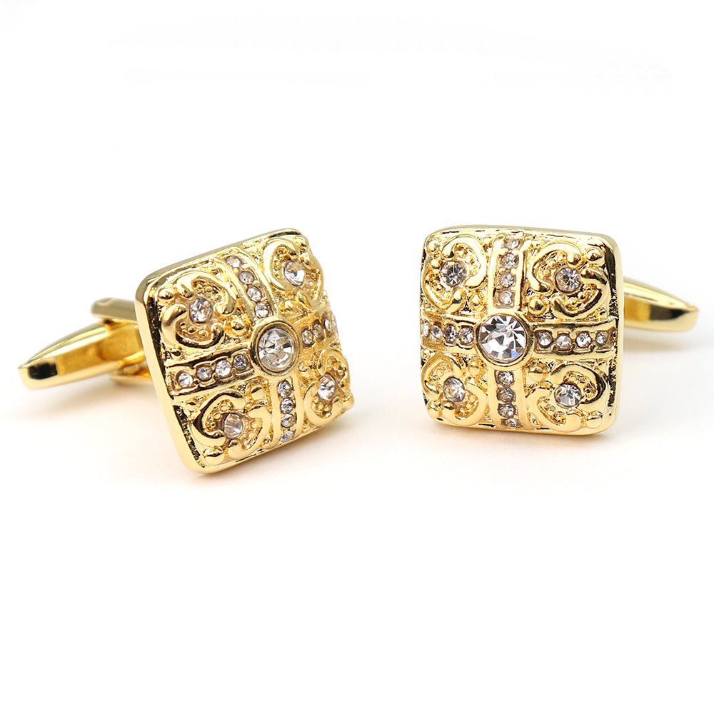 ゴールド スクエア カフスボタン 豪華 キラキラ ジュエル系 おしゃれ 男女 カフリングス フォーマル エレガント 結婚式 プレゼント カフス専門店