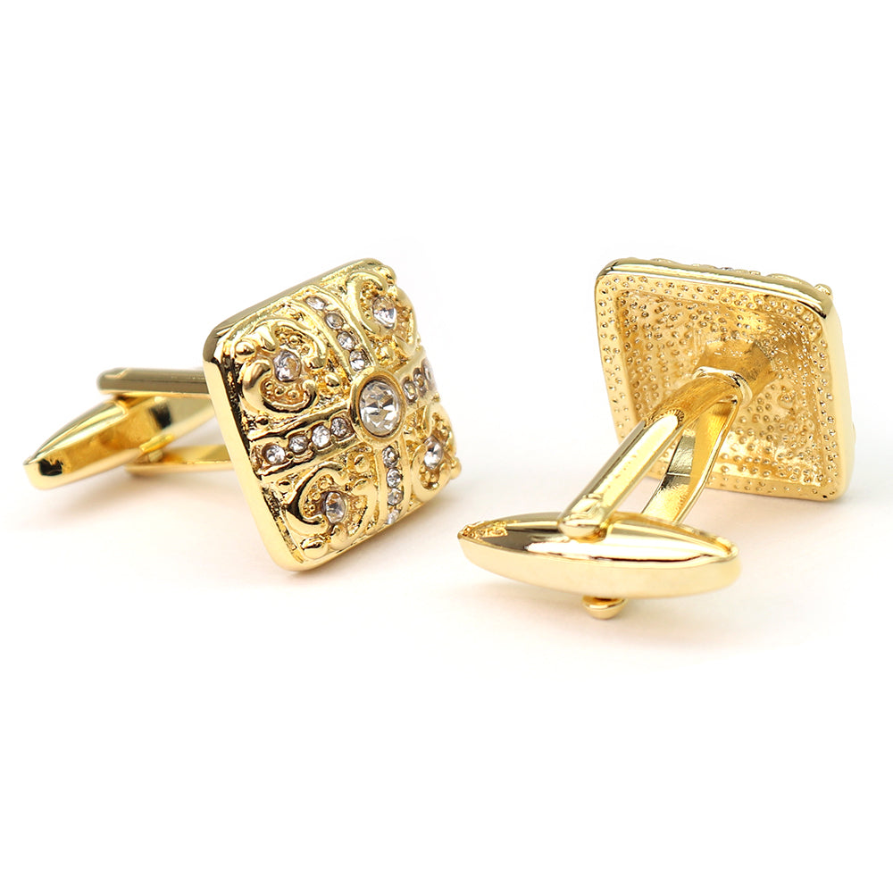 ゴールド スクエア カフスボタン 豪華 キラキラ ジュエル系 おしゃれ 男女 カフリングス フォーマル エレガント 結婚式 プレゼント カフス専門店