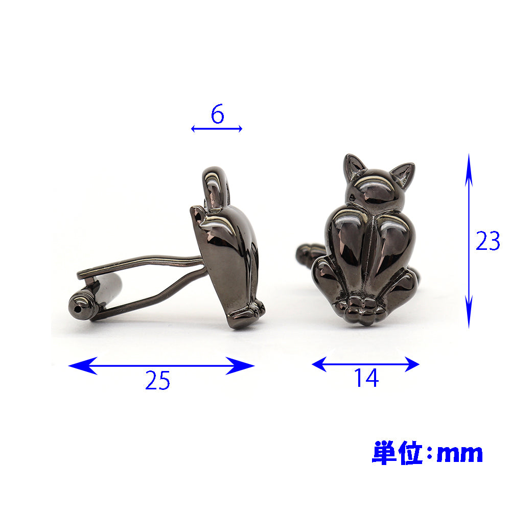 黒猫 アシンメトリー カフスボタン 前＆後向き 動物 キュート アニマル系 ユニーク 男女 カフリングス プレゼント おしゃれ かわいい 結婚式 カフス専門店