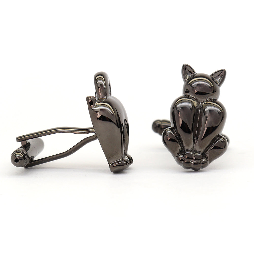 黒猫 アシンメトリー カフスボタン 前＆後向き 動物 キュート アニマル系 ユニーク 男女 カフリングス プレゼント おしゃれ かわいい 結婚式 カフス専門店