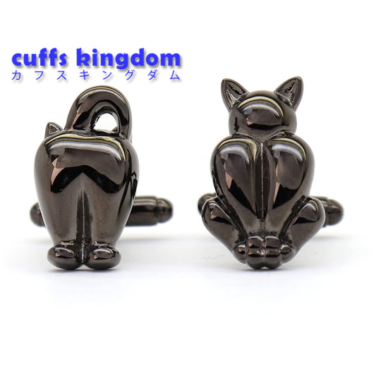 黒猫 アシンメトリー カフスボタン 前＆後向き 動物 キュート アニマル系 ユニーク 男女 カフリングス プレゼント おしゃれ かわいい 結婚式 カフス専門店