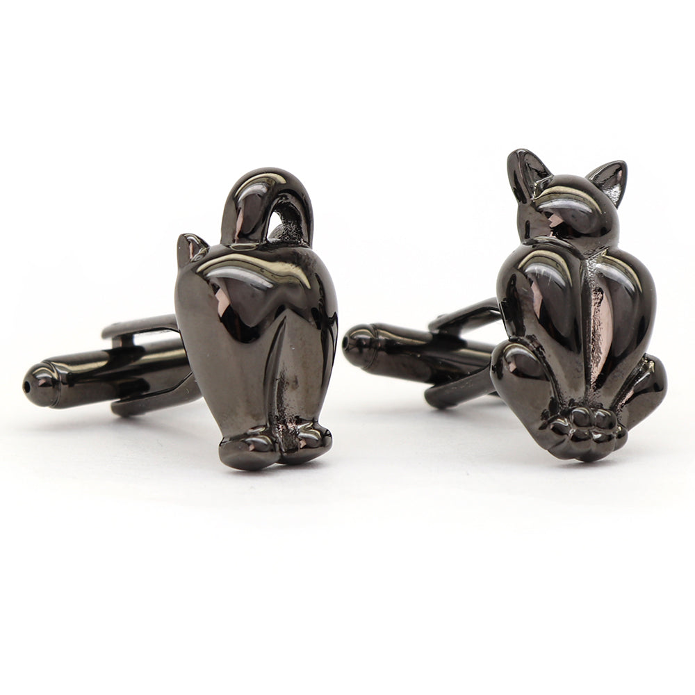 黒猫 アシンメトリー カフスボタン 前＆後向き 動物 キュート アニマル系 ユニーク 男女 カフリングス プレゼント おしゃれ かわいい 結婚式 カフス専門店