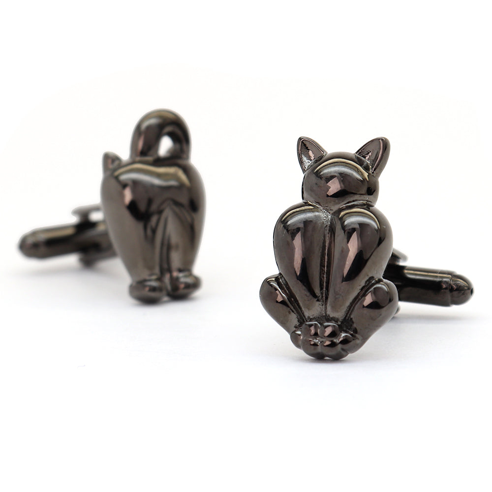 黒猫 アシンメトリー カフスボタン 前＆後向き 動物 キュート アニマル系 ユニーク 男女 カフリングス プレゼント おしゃれ かわいい 結婚式 カフス専門店