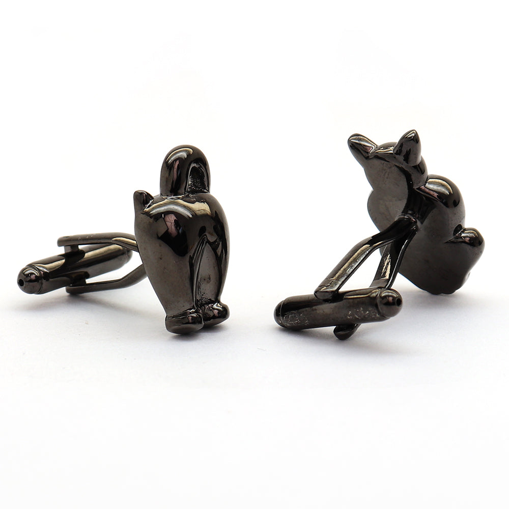 黒猫 アシンメトリー カフスボタン 前＆後向き 動物 キュート アニマル系 ユニーク 男女 カフリングス プレゼント おしゃれ かわいい 結婚式 カフス専門店