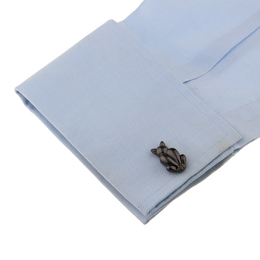 黒猫 アシンメトリー カフスボタン 前＆後向き 動物 キュート アニマル系 ユニーク 男女 カフリングス プレゼント おしゃれ かわいい 結婚式 カフス専門店