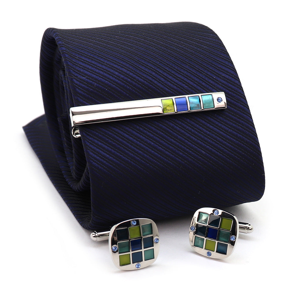 青/緑 格子柄 カフス タイピン セット おしゃれ 男女 エレガント スーツ 正装 プレゼント ギフト 大人気 成人式 卒業式 結婚式 カフス専門店