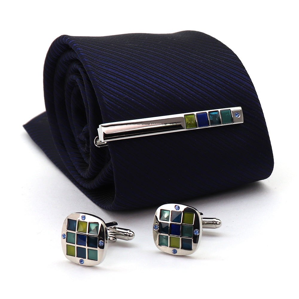 青/緑 格子柄 カフス タイピン セット おしゃれ 男女 エレガント スーツ 正装 プレゼント ギフト 大人気 成人式 卒業式 結婚式 カフス専門店