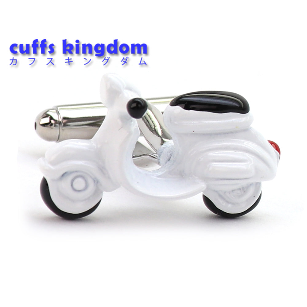 かわいい スクーター 【 ホワイト 】 カフスボタン 男女 営業マン おしゃれ かわいい 結婚式 カジュアル ユニーク スーツ 人気 プレゼント ギフト 入園式 入学式 成人式 カフス専門店