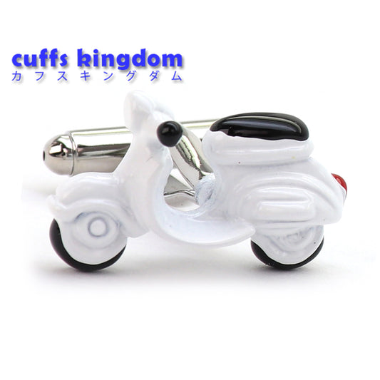 かわいい スクーター 【 ホワイト 】 カフスボタン 男女 営業マン おしゃれ かわいい 結婚式 カジュアル ユニーク スーツ 人気 プレゼント ギフト 入園式 入学式 成人式 カフス専門店