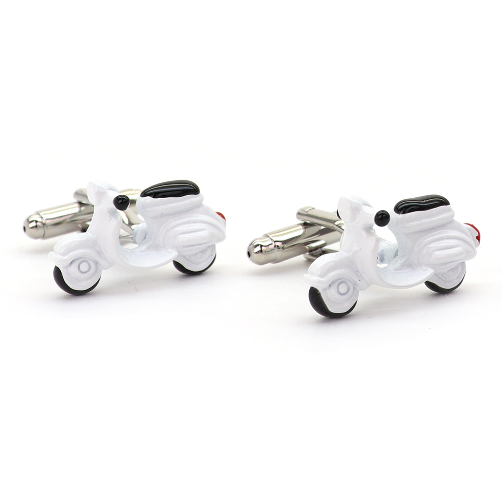かわいい スクーター 【 ホワイト 】 カフスボタン 男女 営業マン おしゃれ かわいい 結婚式 カジュアル ユニーク スーツ 人気 プレゼント ギフト 入園式 入学式 成人式 カフス専門店