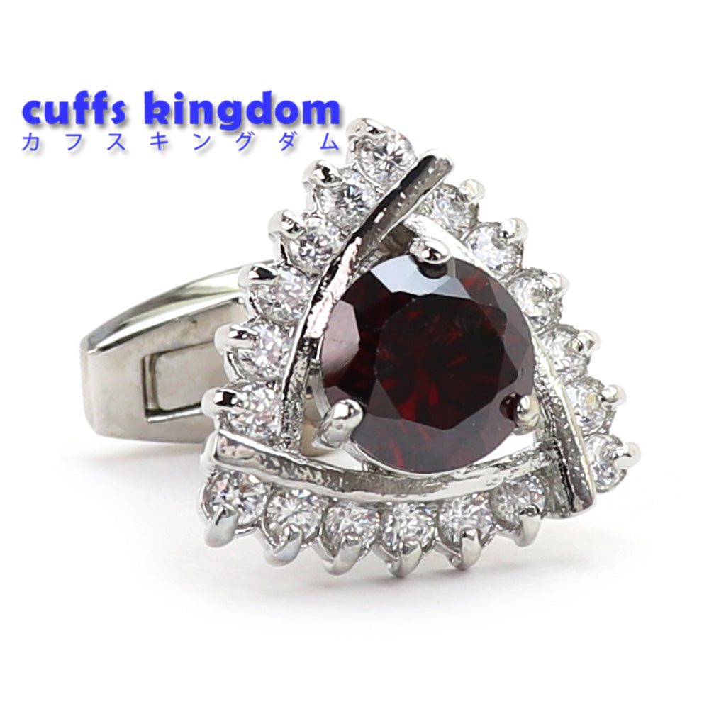 三角形 ワインレッド クリスタル カフスボタン シルバー ジュエル系 おしゃれ 男女 カフリングス エレガント 豪華 結婚式 プレゼント カフス専門店