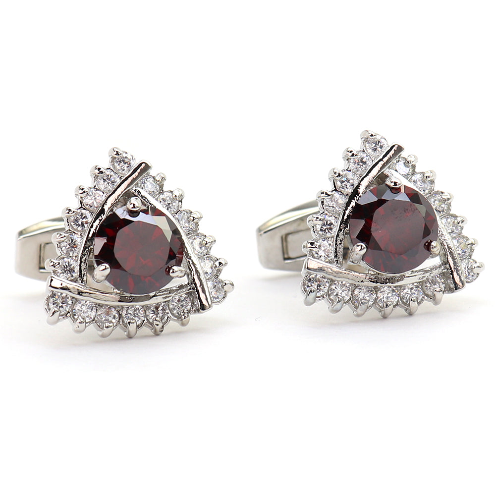 三角形 ワインレッド クリスタル カフスボタン シルバー ジュエル系 おしゃれ 男女 カフリングス エレガント 豪華 結婚式 プレゼント カフス専門店