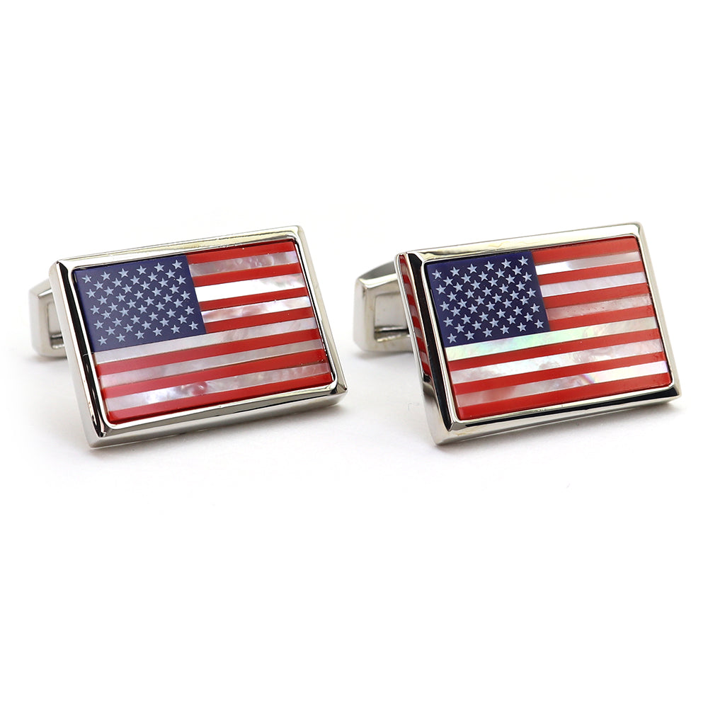 アメリカ 国旗 カフスボタン カラフル ホワイトシェル 輝く 男女 プレゼント ギフト お礼 可愛い 結婚式 父の日 人気 カフス専門店