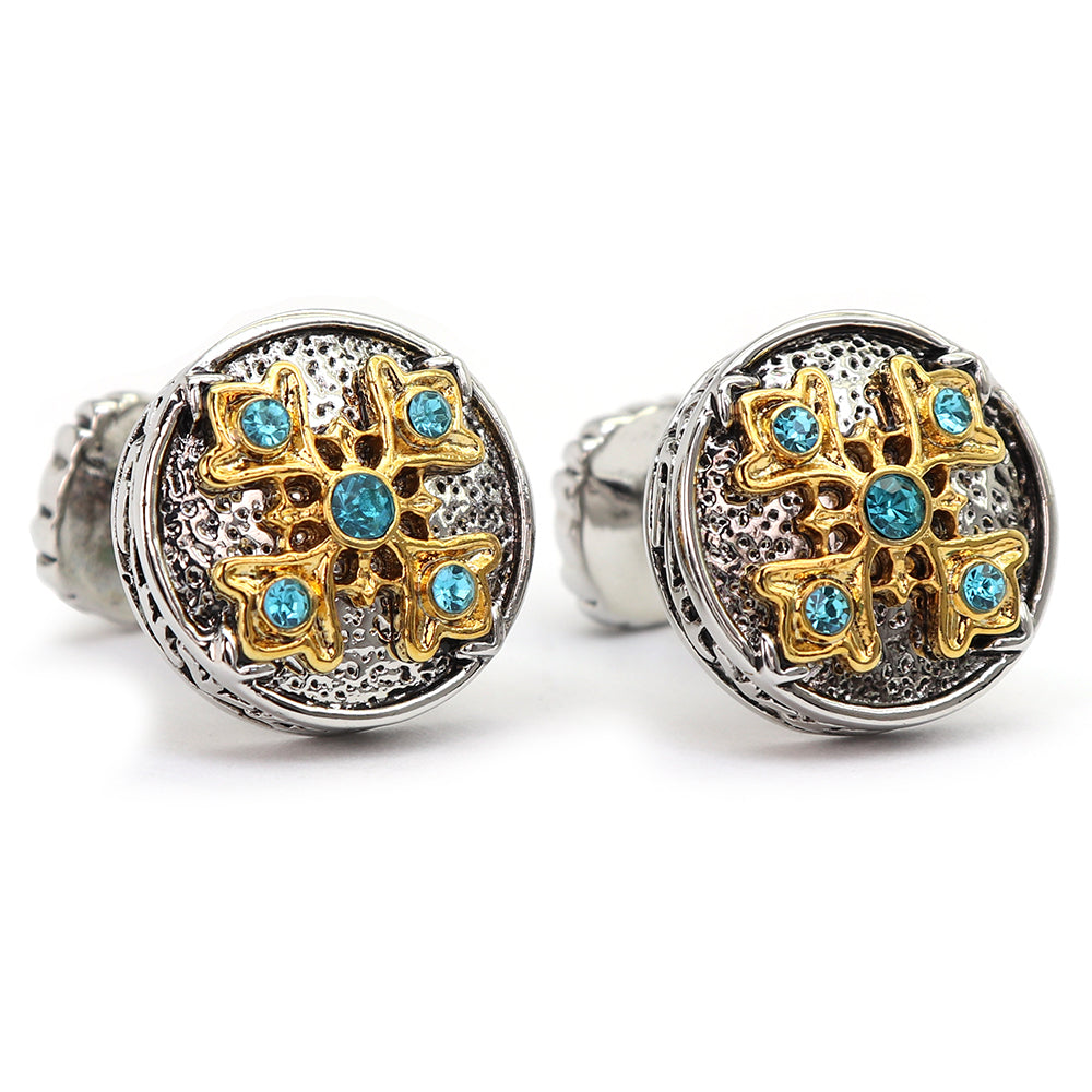 ブルーがアクセント ラウンド カフスボタン レトロ 男女 営業マン 個性 スーツ 人気 エレガント おしゃれ かわいい プレゼント ギフト カフス専門店