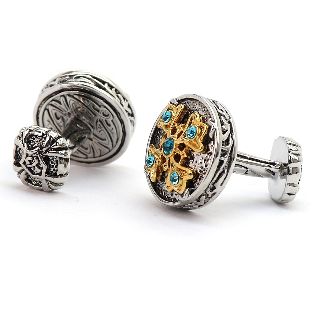 ブルーがアクセント ラウンド カフスボタン レトロ 男女 営業マン 個性 スーツ 人気 エレガント おしゃれ かわいい プレゼント ギフト カフス専門店