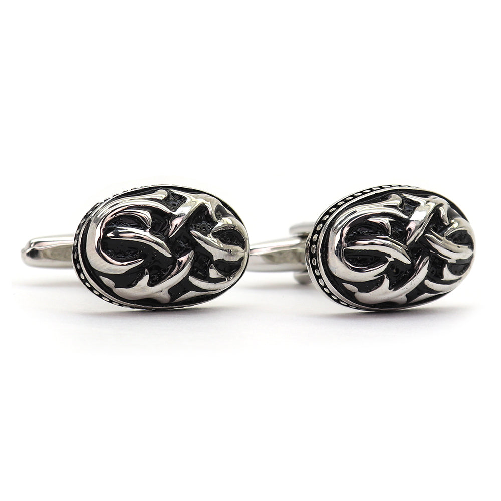 シルバー模様 カフスボタン ブラック かっこいい 営業マン 個性 スーツ 人気 おしゃれ カジュアル プレゼント ギフト 入園式 入学式 成人式 カフス専門店