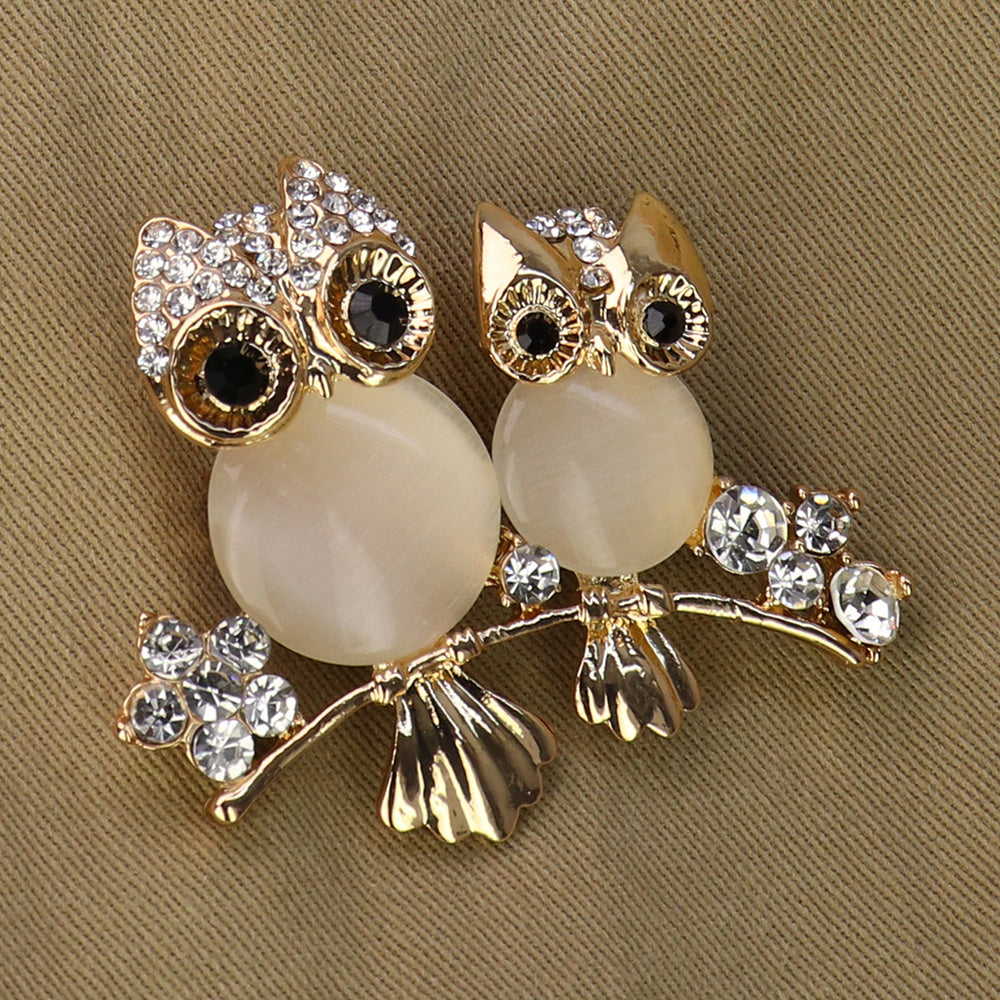 キラキラ-仲良しフクロウ-ブローチ-シャンパンゴールド-ファッション-ブローチピン-エレガント-可愛い-おしゃれ-アクセサリー-幸運-幸福-プレゼント-贈り物-メンズ-レディース-子供-ジュエリー-カフス専門店